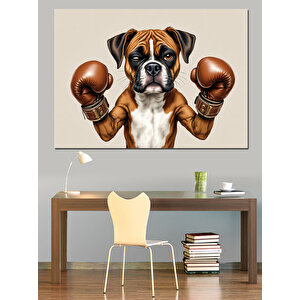 Boks Eldivenli Yavru Köpek Dekoratif Kanvas - Mdf Ahşap Tablo 35x50 cm
