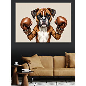 Boks Eldivenli Yavru Köpek Dekoratif Kanvas - Mdf Ahşap Tablo