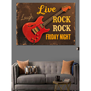 Kırmızı Gitarlı Rock Posteri Dekoratif Kanvas - Mdf Ahşap Tablo