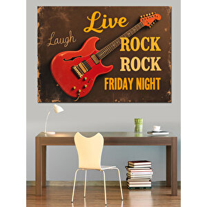 Kırmızı Gitarlı Rock Posteri Dekoratif Kanvas - Mdf Ahşap Tablo