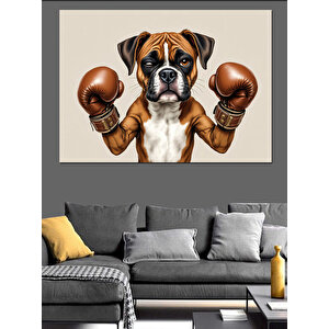 Boks Eldivenli Yavru Köpek Dekoratif Kanvas - Mdf Ahşap Tablo