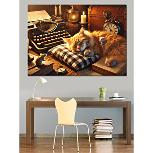 Vintage Saatler Ve Kedi Dekoratif Kanvas - Mdf Ahşap Tablo 35x50 cm