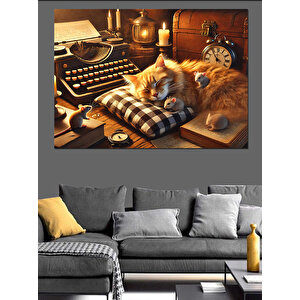 Vintage Saatler Ve Kedi Dekoratif Kanvas - Mdf Ahşap Tablo 35x50 cm