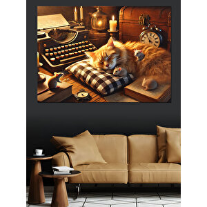 Vintage Saatler Ve Kedi Dekoratif Kanvas - Mdf Ahşap Tablo
