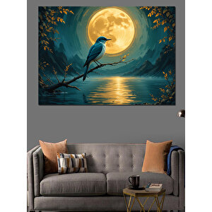 Ay Işığında Kuş Dekoratif Kanvas - Mdf Ahşap Tablo 35x50 cm