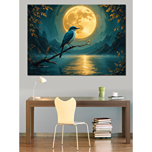 Ay Işığında Kuş Dekoratif Kanvas - Mdf Ahşap Tablo 35x50 cm