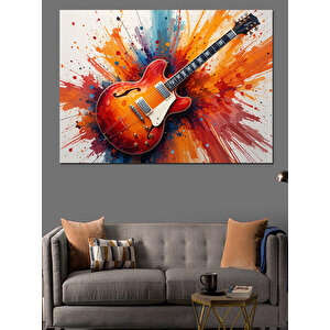 Renk Patlamalı Elektro Gitar Dekoratif Kanvas - Mdf Ahşap Tablo