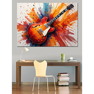 Renk Patlamalı Elektro Gitar Dekoratif Kanvas - Mdf Ahşap Tablo
