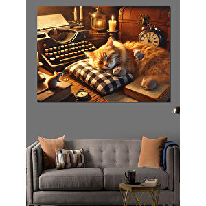 Vintage Saatler Ve Kedi Dekoratif Kanvas - Mdf Ahşap Tablo 50x70 cm