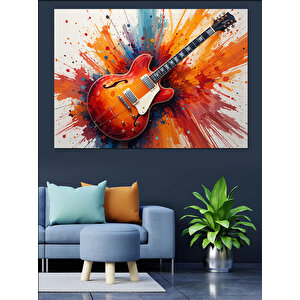 Renk Patlamalı Elektro Gitar Dekoratif Kanvas - Mdf Ahşap Tablo 25x35 cm