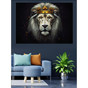 Taçlı Asil Aslan Dekoratif Kanvas - Mdf Ahşap Tablo 70x100 cm