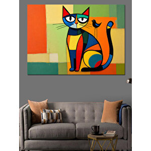 Soyut Renkli Kedi Dekoratif Kanvas - Mdf Ahşap Tablo 100x140 cm
