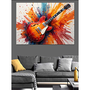 Renk Patlamalı Elektro Gitar Dekoratif Kanvas - Mdf Ahşap Tablo 35x50 cm