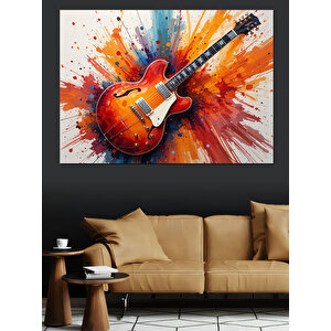 Renk Patlamalı Elektro Gitar Dekoratif Kanvas - Mdf Ahşap Tablo 35x50 cm