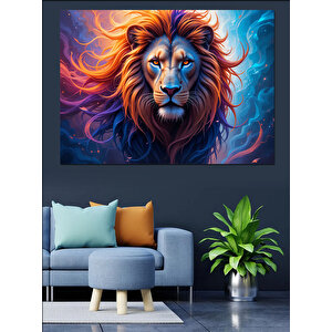 Renkli Yeleli Aslan Dekoratif Kanvas - Mdf Ahşap Tablo 70x100 cm