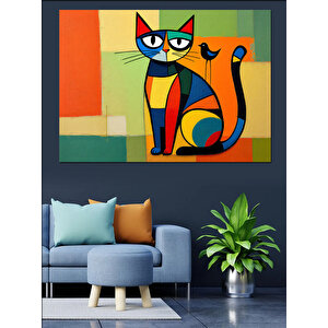 Soyut Renkli Kedi Dekoratif Kanvas - Mdf Ahşap Tablo
