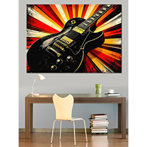 Patlayan Elektro Gitar Dekoratif Kanvas - Mdf Ahşap Tablo 70x100 cm