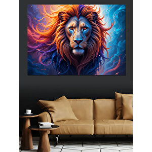 Renkli Yeleli Aslan Dekoratif Kanvas - Mdf Ahşap Tablo 100x140 cm