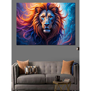 Renkli Yeleli Aslan Dekoratif Kanvas - Mdf Ahşap Tablo 100x140 cm