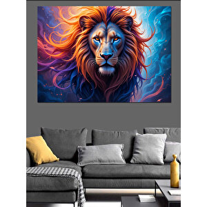 Renkli Yeleli Aslan Dekoratif Kanvas - Mdf Ahşap Tablo