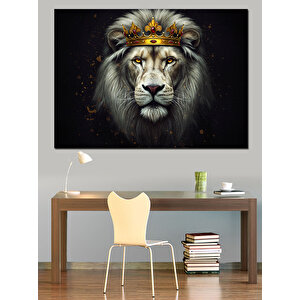 Taçlı Asil Aslan Dekoratif Kanvas - Mdf Ahşap Tablo