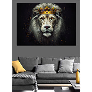 Taçlı Asil Aslan Dekoratif Kanvas - Mdf Ahşap Tablo