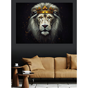 Taçlı Asil Aslan Dekoratif Kanvas - Mdf Ahşap Tablo 35x50 cm