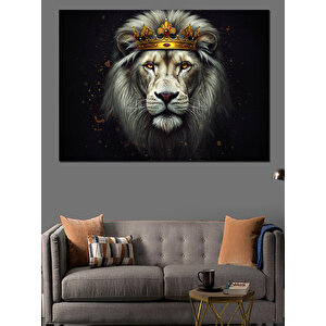 Taçlı Asil Aslan Dekoratif Kanvas - Mdf Ahşap Tablo 35x50 cm