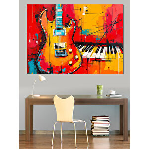 Soyut Fırçalı Renkli Gitar Dekoratif Kanvas - Mdf Ahşap Tablo 25x35 cm