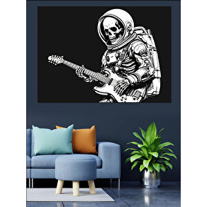 Gitar Çalan Uzaylı Astronot Dekoratif Kanvas - Mdf Ahşap Tablo