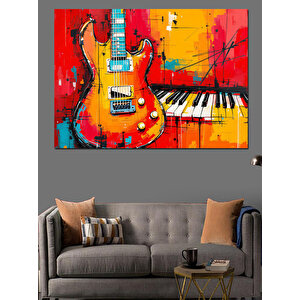 Soyut Fırçalı Renkli Gitar Dekoratif Kanvas - Mdf Ahşap Tablo 50x70 cm