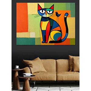 Soyut Renkli Kedi Dekoratif Kanvas - Mdf Ahşap Tablo