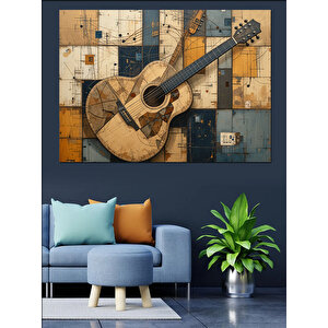 Eski Ahşap Gitar Deseni Dekoratif Kanvas - Mdf Ahşap Tablo 100x140 cm