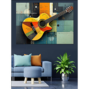 Ahşap Desenli Sarı Gitar Dekoratif Kanvas - Mdf Ahşap Tablo