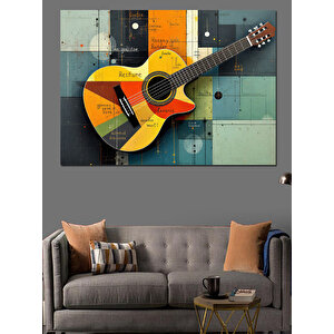 Ahşap Desenli Sarı Gitar Dekoratif Kanvas - Mdf Ahşap Tablo