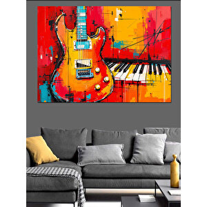 Soyut Fırçalı Renkli Gitar Dekoratif Kanvas - Mdf Ahşap Tablo 70x100 cm