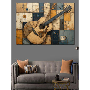 Eski Ahşap Gitar Deseni Dekoratif Kanvas - Mdf Ahşap Tablo 50x70 cm