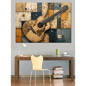 Eski Ahşap Gitar Deseni Dekoratif Kanvas - Mdf Ahşap Tablo 50x70 cm