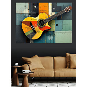 Ahşap Desenli Sarı Gitar Dekoratif Kanvas - Mdf Ahşap Tablo 70x100 cm
