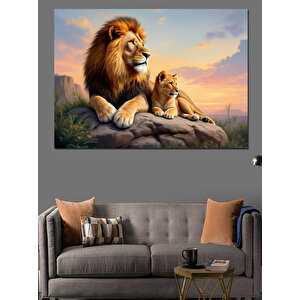 Aslan Ve Yavru Dekoratif Kanvas - Mdf Ahşap Tablo 35x50 cm