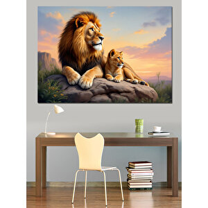 Aslan Ve Yavru Dekoratif Kanvas - Mdf Ahşap Tablo 35x50 cm