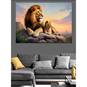Aslan Ve Yavru Dekoratif Kanvas - Mdf Ahşap Tablo 35x50 cm