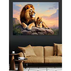 Aslan Ve Yavru Dekoratif Kanvas - Mdf Ahşap Tablo