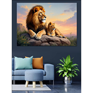 Aslan Ve Yavru Dekoratif Kanvas - Mdf Ahşap Tablo