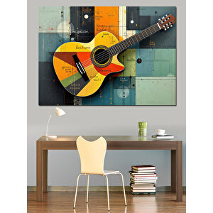 Ahşap Desenli Sarı Gitar Dekoratif Kanvas - Mdf Ahşap Tablo 35x50 cm