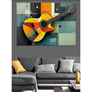 Ahşap Desenli Sarı Gitar Dekoratif Kanvas - Mdf Ahşap Tablo 35x50 cm