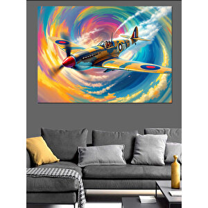 Renk Fırtınasında Uçan Uçak Dekoratif Kanvas - Mdf Ahşap Tablo 100x140 cm
