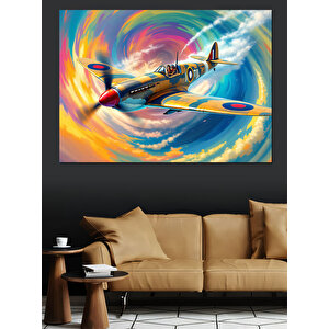Renk Fırtınasında Uçan Uçak Dekoratif Kanvas - Mdf Ahşap Tablo 100x140 cm