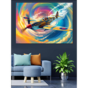 Renk Fırtınasında Uçan Uçak Dekoratif Kanvas - Mdf Ahşap Tablo 100x140 cm