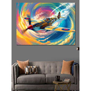 Renk Fırtınasında Uçan Uçak Dekoratif Kanvas - Mdf Ahşap Tablo